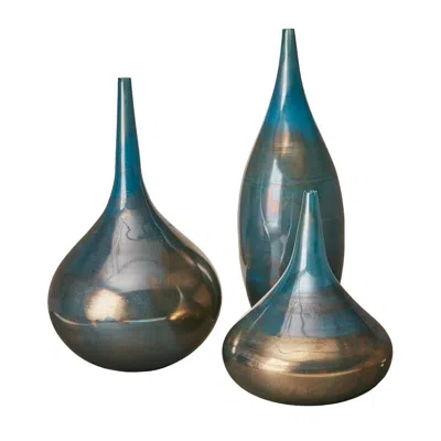 Breebe Blue And Bronze Decorative Glass Vases 3-piece Set