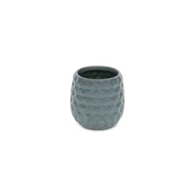 Breebe Blue And Gold Ceramic 20 Ounce Geometric Round Distressed Pot Planter