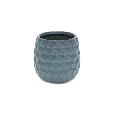 Breebe Blue Ceramic 15 Ounce Round Distressed Pot Planter