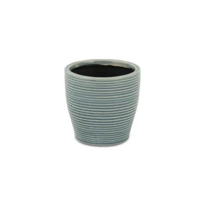 Breebe Blue Ceramic 22 Ounce Striped Round Distressed Pot Planter