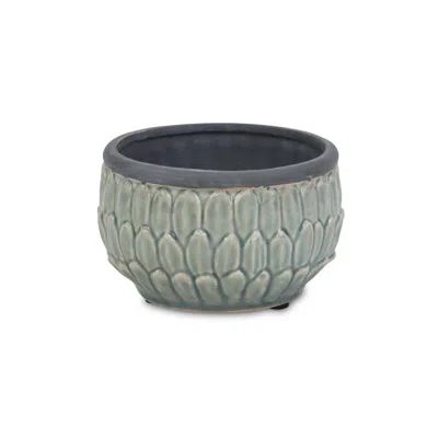 Breebe Blue Ceramic 37 Ounce Round Distressed Pot Planter In Green