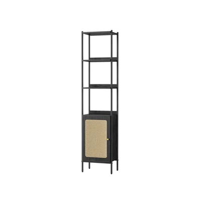 Breebe Bookcase With Rattan-like Door Ebony Black And Matte Black