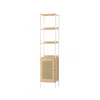 Breebe Bookcase With Rattan-like Door Oak Beige And Pearl White