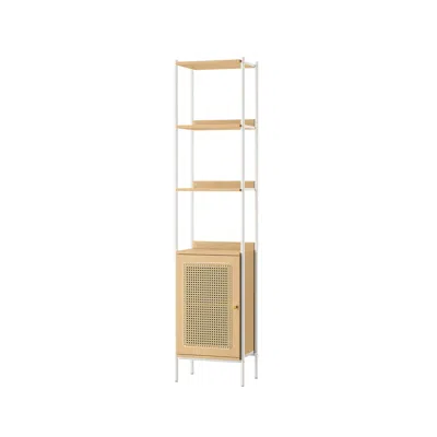 Breebe Bookcase With Rattan-like Door Oak Beige And Pearl White