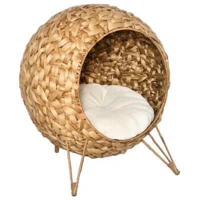 Breebe Braided Banana Leaf Cat Bed Condo With Soft Cushion, 20.5 Inch Natural In Multi