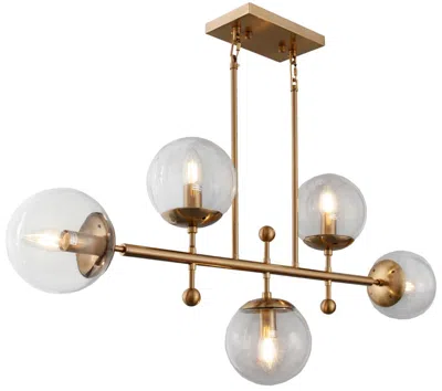 Breebe Brass Kitchen Island Five Light Metal And Transparent Glass Chandelier With Clear Shades In Brown