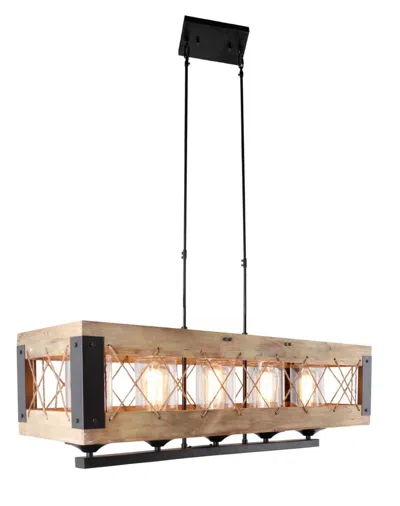 Breebe Brown And Black Kitchen Island Five Light Wood And Seeded Glass Chandelier With Brown Shades