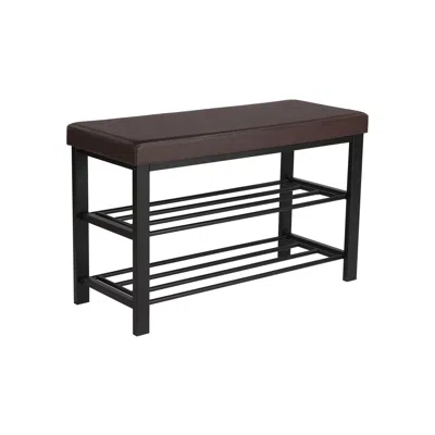 Breebe Brown Padded Storage Shoe Bench With Shelves