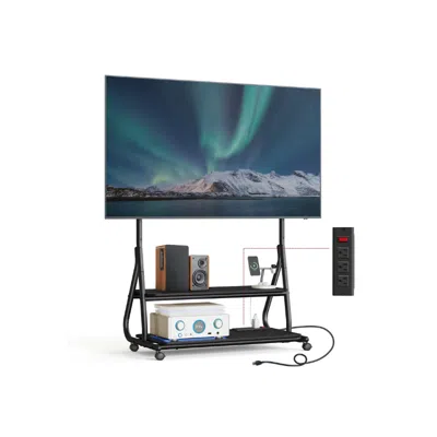 Breebe Built-in Power Strip Tv Stand With Wheels 39.4"l X 17.7"w X 56.8"h Ink Black, Ebony Black
