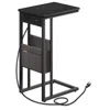 Breebe C-shaped Side Table, End Table With Charging Station, 2 Usb Ports And Outlets, C Table For Couch, So