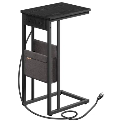 Breebe C-shaped Side Table, End Table With Charging Station, 2 Usb Ports And Outlets, C Table For Couch, So