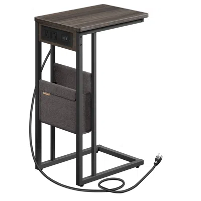 BREEBE C-SHAPED SIDE TABLE, END TABLE WITH CHARGING STATION, 2 USB PORTS AND OUTLETS, C TABLE FOR COUCH, SO