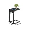 Breebe C-shaped Side Table With Charging Station In Gray