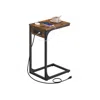 Breebe C-shaped Side Table With Charging Station In Brown
