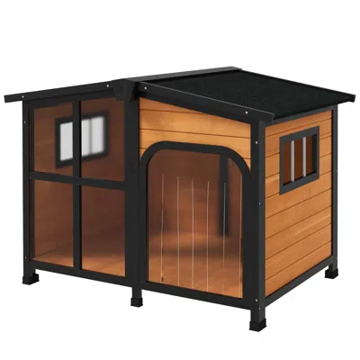Breebe Cabin Style Wooden Dog House For Large Dogs With Roof In Yellow