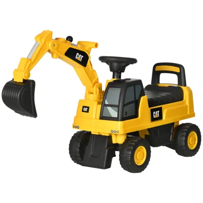 Breebe Cat Licensed Kids Excavator Ride On Toy With Manual Shovel & Storage In Yellow