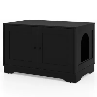 Breebe Cat Litter Box Enclosure Furniture Indoor Wooden Cat House End Side Table Nightstand In Black