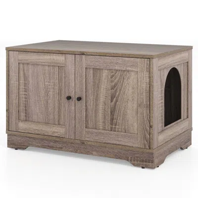 Breebe Cat Litter Box Enclosure Furniture Indoor Wooden Cat House End Side Table Nightstand In Metallic