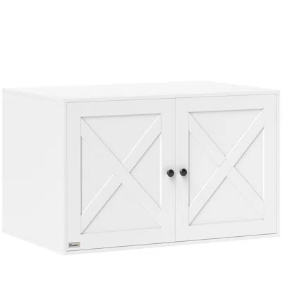 Breebe Cat Litter Box Enclosure With Barn Door And Cat Hole Design In White