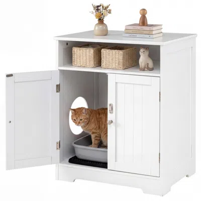 Breebe Cat Litter Box Enclosure Wooden Hidden Pet Washroom Furniture In White