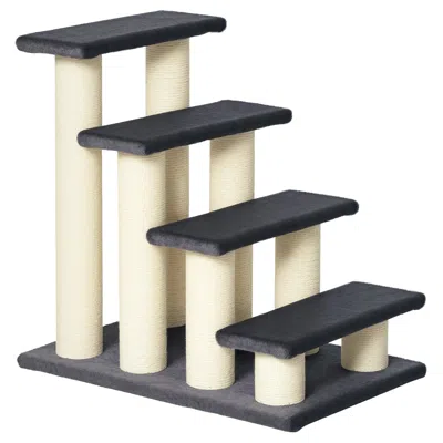 Breebe Cat Tree With 4 Steps For High Beds And Sisal Scratching Post In Black