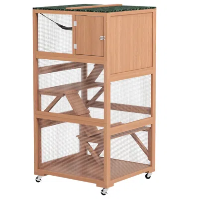 Breebe Catio Outdoor Cat Enclosure House On Wheels With Hammock In Brown