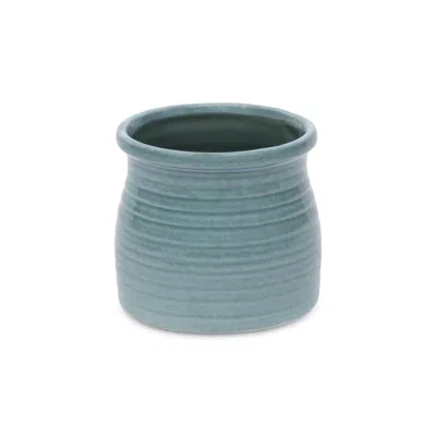 Breebe Celadon Ceramic 25 Ounce Striped Round Distressed Pot Planter In Blue