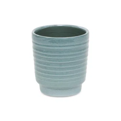 Breebe Celadon Ceramic 35 Ounce Striped Round Distressed Pot Planter In Blue