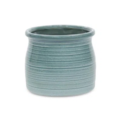 Breebe Celadon Ceramic 51 Ounce Striped Round Distressed Pot Planter In Blue