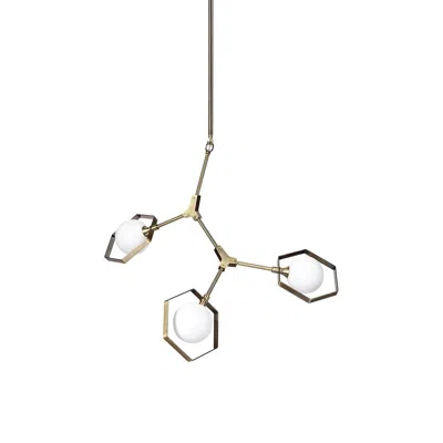 Breebe Champagne Unique Statement Three Light Metal And Glass Dimmable Chandelier With White Shades In Silver
