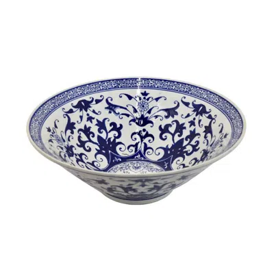 Breebe Cherry 16 Inch Decorative Bowl, Floral Design In Blue