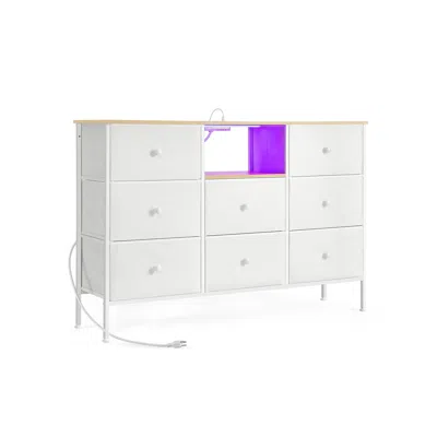 Breebe Chest Of Drawers, Fabric Dresser With Power Outlets And Led Lights, 25 Colors, 8 Drawers, Tv Stand F