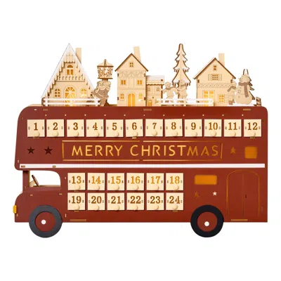 Breebe Christmas Advent Calendar Wooden Bus With Light-up Countdown Drawers In Multi