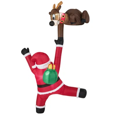 Breebe Christmas Inflatable Reindeer And Climbing Santa Claus With Built-in Led Lights In Multi