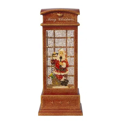 Breebe Christmas Lighted Water Spinning Phone Booth With Santa 4 X 4 X 10" In 3 Aa Battery In Brown