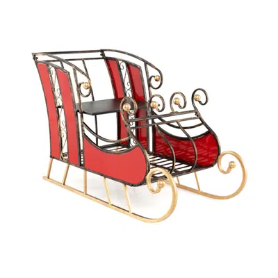 Breebe Christmas Metal Sleigh Decoration Santa Sleigh With 2-tier Storage Shelf In Multi