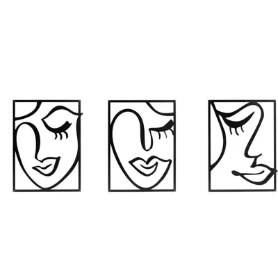 Breebe Cinq 3 Piece Set Wall Decor, Face Line Drawing, Black Metal Frame In Multi