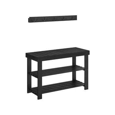 Breebe Coat Rack And 3-tier Bamboo Shoe Bench Set Ink Black