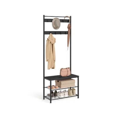 Breebe Coat Rack, Hall Tree With Shoe Storage Bench In Black