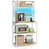 Breebe Coffee Bar With Led Lights Power Outlet Golden Oak And Matte White In White
