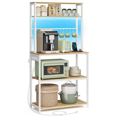 Breebe Coffee Bar With Led Lights Power Outlet Golden Oak And Matte White