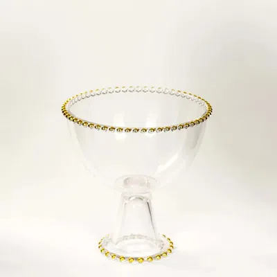 Breebe Compote Pedestal Bowl Glass Flower Vase Clear With Gold Beaded Rim - Footed Candy Trifle Bowl For Di