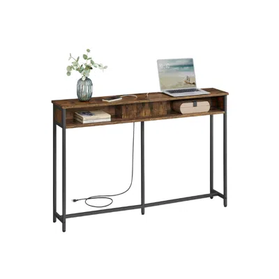 Breebe Console Table With Outlet And Shelves In Brown