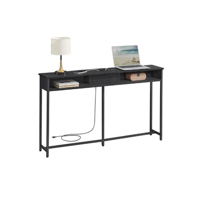Breebe Console Table With Outlet And Shelves In Black