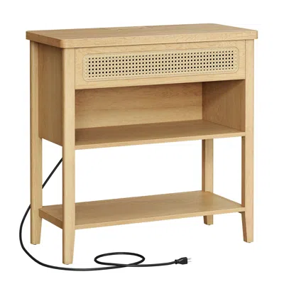 Breebe Console Table With Power Outlets Oak Beige