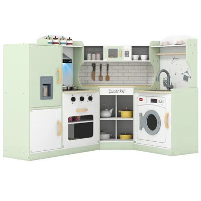 Breebe Corner Kids Play Kitchen With Washing Machine And Ice Maker Gift For Boys Girls In Green