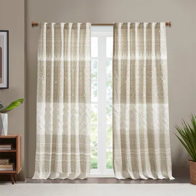 Breebe Cotton Printed Curtain Panel With Chenille Detail And Lining(only 1 Pc Panel) In Neutral