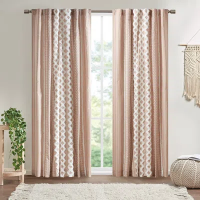 Breebe Cotton Printed Curtain Panel With Chenille Stripe And Lining Blush 50x84' In Nude