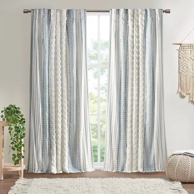 Breebe Cotton Printed Curtain Panel With Chenille Stripe And Lining White/navy 50x95' In Gray