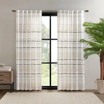 Breebe Cotton Printed Curtain Panel With Tassel Trim And Lining(only 1 Pc Panel) In Neutral